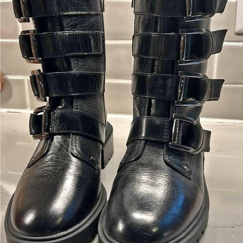 Moto boots.  Vince Camuto.  Size 8.  Never worn outdoors.  Like new!  Leather